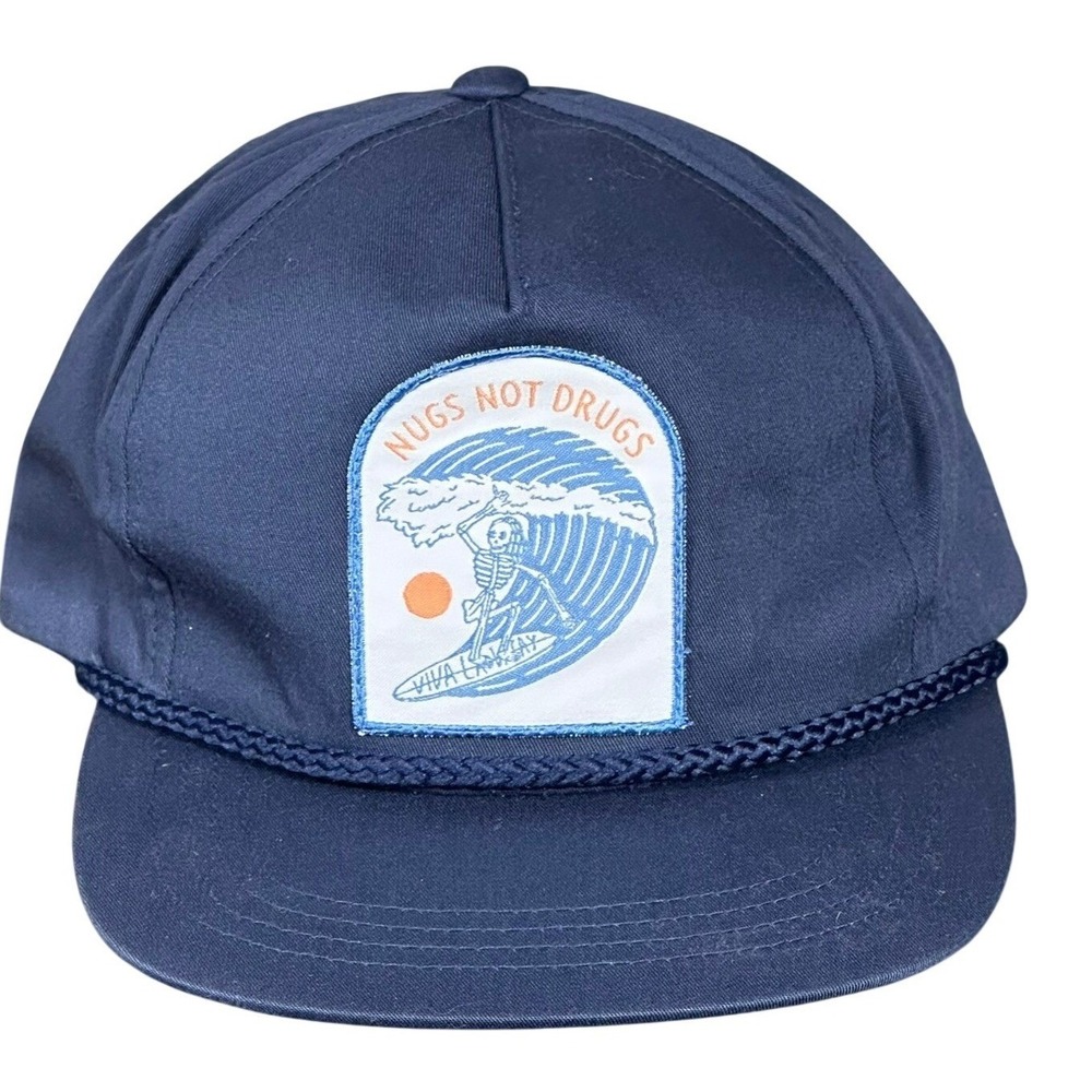 Viva La Vacay Snapback Hat Unisex Adjustable Navy Blue Nugs Not Drugs Surf Rope